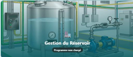 Illustration d'un réservoir industriel avec pompe et armoire de commande